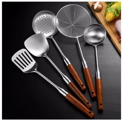 Stainless Steel Cooking Spoons Cooking Spatulas Gadgets Cooking Utensils Kitchen Cookware Bakeware Tools 5 Pieces Sets