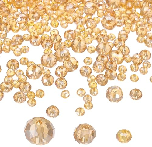 PATIKIL Rondelle Crystal Beads, 600Pcs 4-8mm Faceted Glass Loose Beads Briolette Shape Beads for Jewelry Making Bracelets Necklaces Earrings DIY Craft Projects, Gold Champagne Plating AB