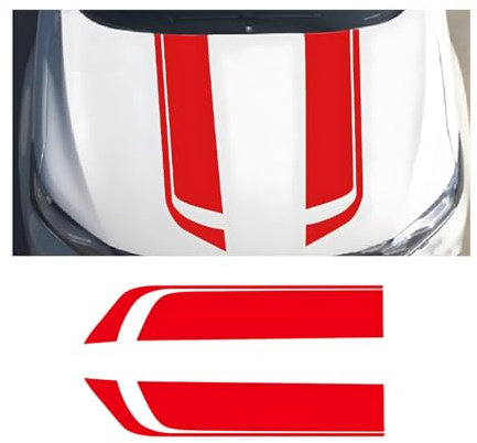 Adunsiaoto Auto Haube Streifen Aufkleber, Universal Sport Racing Streifen Aufkleber, Auto Rennstreifen Karosserie Seitenabdeckung Stoßstangenaufkleber, Auto Universal Dekoratives Zubehör(Rot)