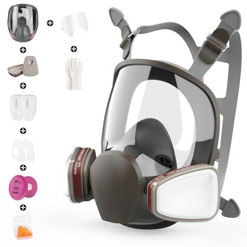 Acdolf Wiederverwendbare Vollgesichtsmaske für Industrie und Arbeitsschutz – Atemschutzmaske mit Filter gegen Gase, Dämpfe, Feinstaub – Ideal für Lackieren, Schleifen, Schweißen & Farbsprühen