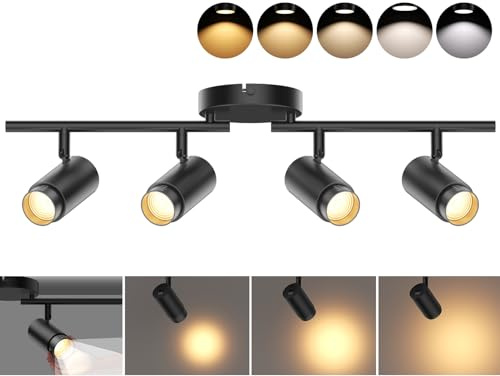 TuyuBEE 5-Color Zoomable 4 Light Track Lighting Fixtures Ceiling for Kitchen, Dimmable LED Track Lighting Kit, Ceiling Spotlight Flush Mount Adjustable Directional Spot Lights Indoor, CRI90 30W, Black
