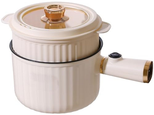 Marmite électrique avec cuiseur Vapeur, Mini cuiseur à Soupe Multifonctionnel avec revêtement antiadhésif, 1,6 L 600 W, réglage de la Puissance à Double contrôle pour dortoir, Bureau