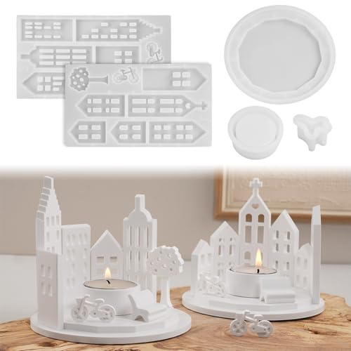 Silikonformen Gießformen Häuser, Silikon Form Häuser Set, Gipsformen zum Gießen, Silikon Gießform Kerzenhalter Deko für Drinnen, Schlafzimmer, Wohnzimmer, Ostern, Advent(B)
