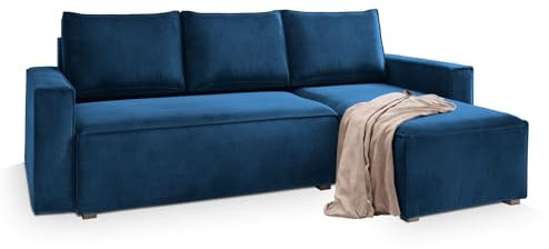 Masseno Ecksofa SILES mit Schlaffunktion L-Form, Sofa mit Bettkasten, Wohnzimmersofa, Couch, Soffa, Bettsofa, Couchgarnitur- Blau, Monolith 77
