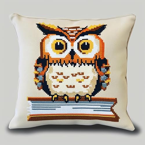 WallustrioaW Knüpfkissen Set,Latch Hook Kissen Kit Cartoon-Tier-Eule,3D Handgemachte Geschenke Knüpfteppich Für Kinder Und Erwachsene Knüpfset,43x43cm