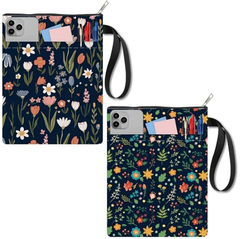 CRASPIRE 2 pz. Custodia per Libri A Forma di Fiore con Cerniera Copertina Rigida A Forma di Margherita Tasca Extra Copertina Morbida Scura Stampa Fronte-Retro Tessuto Lavabile Impermeabile Protezione