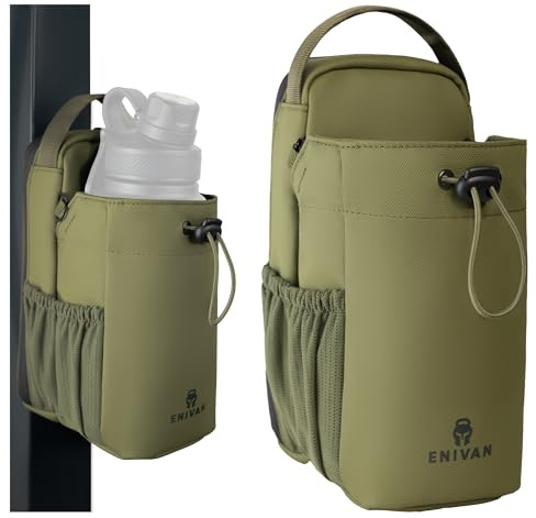 ENIVAN - Magnetische Sporttasche mit Flaschenhalter, passt für 1,5 L Trinkflaschen, Handyfach, Schlüsselkarabiner, Schultergurt – für Männer & Frauen, Gym, Fitness & Alltag, wasserabweisend, Grün