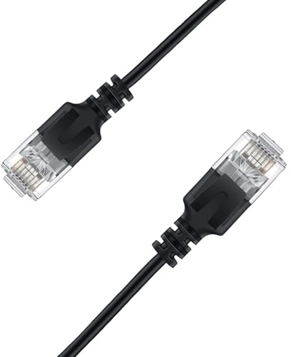 Elfcam® - 1m Câble Ethernet Cat 6A Ultra Slim 10Gbps 32AWG UTP OD2,8mm 500MHz, 10Gb Thin RJ45 Cat 6A Patch Cord pour LAN, Routeur, Modem, Xb Laptop et Servers, Noir, 1 Mètre