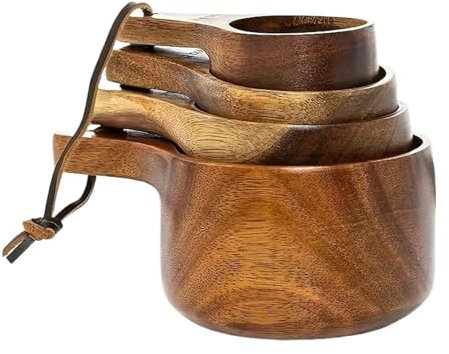 Juego de tazas y cucharas medidoras de madera, cuchara de café de madera de granja, juego de cucharas medidoras de madera, accesorios de cocina de madera, juego de medición para ingredientes secos