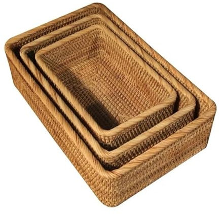 Frutero Paquete de 3 cestas de frutas tejidas de mimbre, cestas de frutas rectangulares, soportes for servir alimentos for verduras, hogar, cocina, restaurante, al aire libre Cesta de frutas