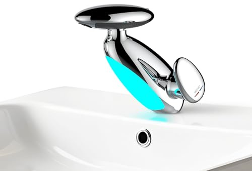 Wasserhahn Bad Ausziehbar mit Mehrfarbige Beleuchtung, 4 Modus, 360° Drehbar Ausziehbar, Keramikkartusche, Badezimmer Armatur mit 3/8 Zoll Anschluss (Verchromtes Silber)