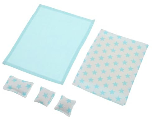 Toddmomy Maßstab Blaues Schlafzimmer mit Bettlaken Steppdecke und Kissen Weiche Realistische Puppenbett Ausstattung für DIY Miniatur Schlafzimmer