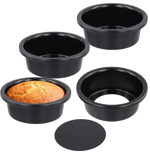 CHIHEUNG 4PCS 4 Inch Cake Tins, Mini Cake Tin with Removable Bottom, Non-Stick Stainless Steel Cake Baking Pan for Birthday Wedding Cakes