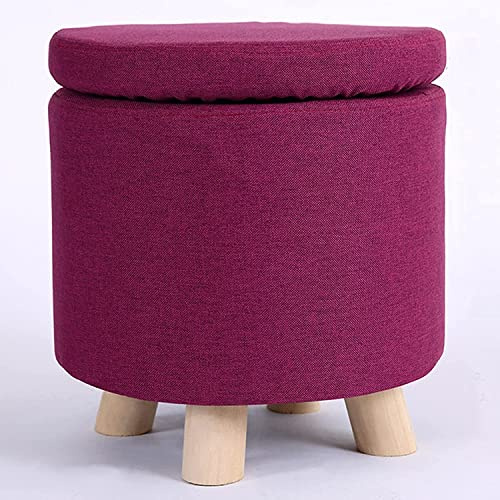 Pouf rotondo fucsia, impilabile, in cotone e lino, per soggiorno, camera da letto e ingresso, contenitore basso per fasciatoio, 35 x 33 cm