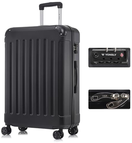 YONSLY Premium Reisekoffer TSA-Schloss,YKK-Reißverschluss Hartschalen-Koffer Trolley Rollkoffer Suitcase Handgepäck 4 Rollen (Schwarz, XL)