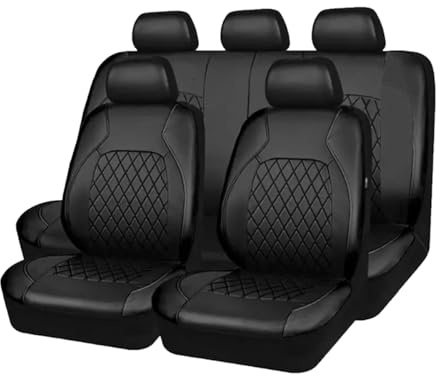 RuiYiL Auto Leder Sitzbezüge Sets für BMW E46 Compact 316Ti 318Ti 320td 325ti/E46 Touring, Autositzbezug Vorne Hinten Schonbezüge rutschfest Wasserdicht Atmungsaktiv Satz Sitzauflag,A/Black