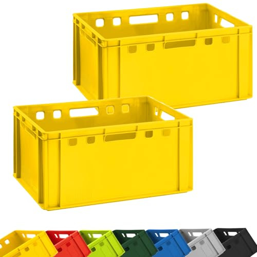Fleischerkiste E3 60x40x30 cm Eurobox Gelb Stapelkiste 2er Set Lagerbox | BURI Metzgerkiste Made in Germany, lebensmittelecht und stapelbar als robuster Transportbehälter für Lager und Gastronomie