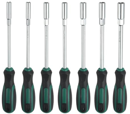 QUARKZMAN 7 Pcs Llave Para Tuercas Métricas 5mm/6mm/7mm/8mm/9mm/10mm/11mm CR-V Punta No Magnética Ejes Huecos Destornillador De Vaso Con Mango Para Reparación Llave De Bits Verde/Negro
