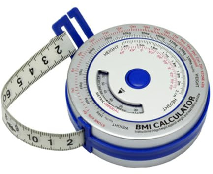 Ruban à mesurer rétractable pour l'indice de masse corporelle IMC pour le suivi personnel - 150 cm ou 200 cm, outil de régime et de fitness en plastique avec verrouillage à bouton-poussoir et pour