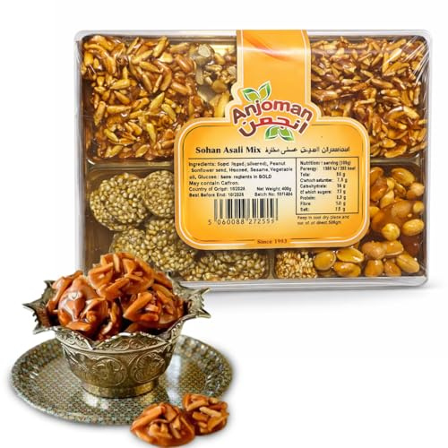 Anjoman Honey Mixed Nuts Sohan 500g – Crunchy Honey Nut Brittle with Sesame – Traditional Mixed Nut Toffee Candy – Premium Dessert & Tea Sweet