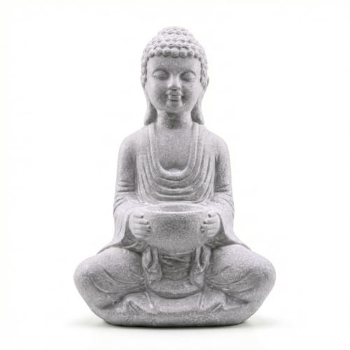 Buddha Figur 30cm Teelichthalter Stein Budda 4kg Deko Statue Asiatische Feng shui Bad Deko Buddah Yoga Figuren mit Kerzenhalter Wellness Meditation