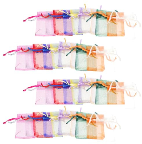 HOMOCONO 100 Stück Kleine Organzabeutel aus Organza mit Kordelzugverschluss Schmuckbeutel für Hochzeit und Party 7 X 9cm Einfach zu Öffnen und Verschließen Zufällige Farbe