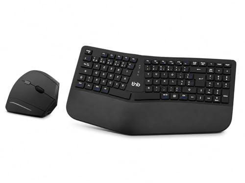 T'nB Pack Clavier et Souris Ergonomiques sans Fil Rechargeables Bluetooth et USB 2,4 GHz, Compatibles PC Mac - Noir