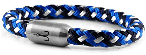Fischers Fritze Armband Segeltau Makrele marineblau stahlblau weiß - Handgemacht im Geschenkkarton I Maritim & Wasserfest