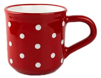 UNGARNIKAT – Keramik Frühstückstasse 500ml – Rot mit handbemalten weißen Punkten – Landhausstil – Handgemacht – Kaffeebecher Jumbotasse – Spülmaschinenfest & Mikrowellengeeignet – XXL-Tasse