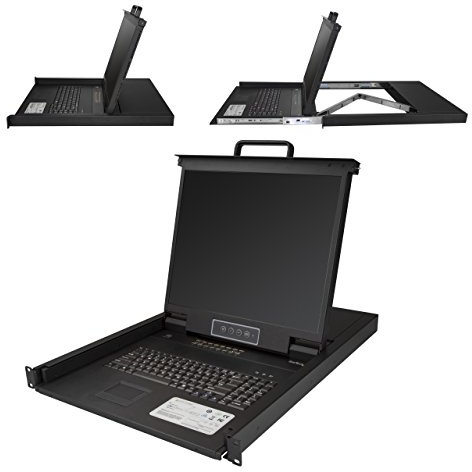 StarTech 16-Port 1U 19in LCD KVM Console with 6ft Cables (RKCONS1916K) | VGA KVM, USB 2.0, 000-hour MTBF, Rackmount, Switch, Monitor, Fully Featured, Drawer- OSD, Support, Active matrix TFT