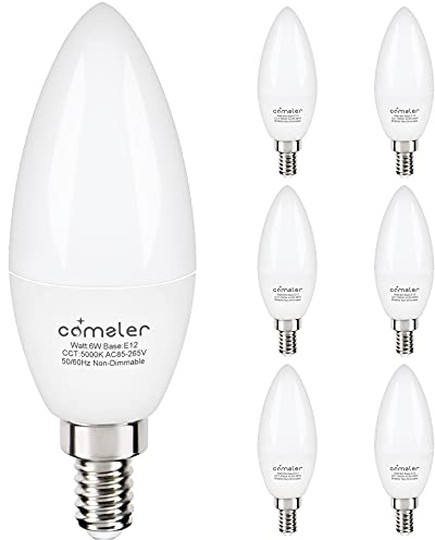 comzler 6W Candelabra LED Bulb, Small Base E12 LED Bulb 60 Watts Equivalent,Chandelier Light Bulbs Type B Light Bulb Daylight 5000K, Pack of 6, Non-Dimmable