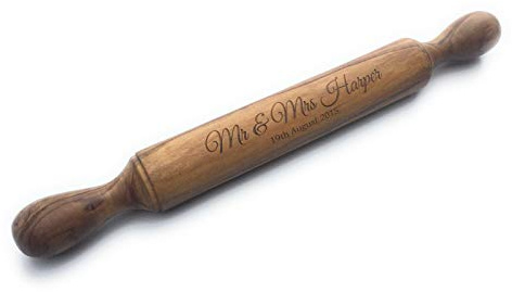 Personalised Olive Wood 40cm Rolling Pin - Perfect Wedding, Anniversary or Housewarming Gift.