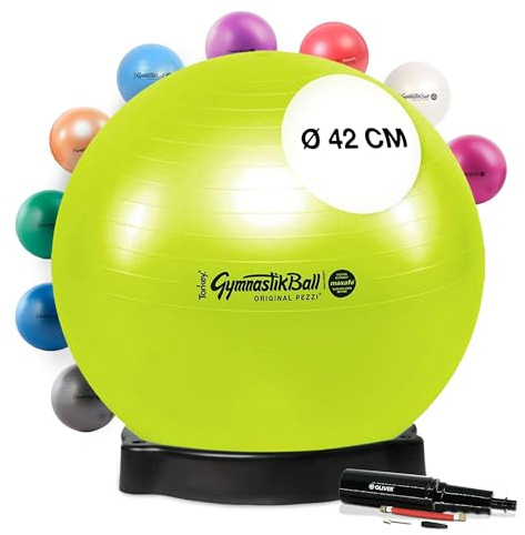 PEZZI Gymnastikball Maxafe mit Ballschale und Pumpe | Sitzball mit Burst-Proof-System, belastbar bis 400 kg, für Therapie, Sport und Büro