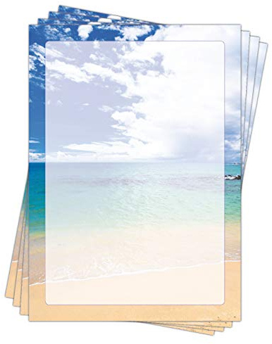 Motivpapier Briefpapier (Meer Strand-5186, DIN A4, 25 Blatt) schöner Sandstrand blaues Meer und Himmel mit Wolken