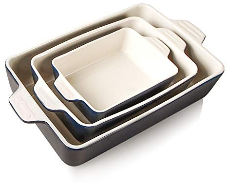 Sweejar Ceramic Bakeware Set, Rectangular Baking Dish for Oven Lasagna Pans for Cooking, Kitchen, Cake Dinner, Banquet and Daily Use, 11.8 x 7.8 x 2.76 Inches of Casserole Dishes (Navy)