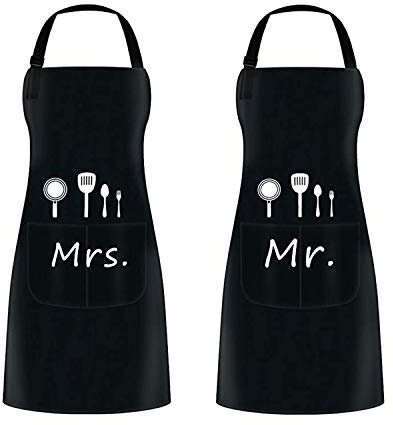 ETLEE Mr. & Mrs Küchen schürze, Kochschürze mit verstellbarem Nackenbügel und 2 Taschen, können für Grillabende von Männern und Frauen im Garten verwendet werden
