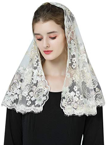 BEAUTELICATE Spitze Mantilla Schal Schleier Tüll Stola Golden Champagner Für Damen Kirche Messe Kapelle Katholisch Braut V116