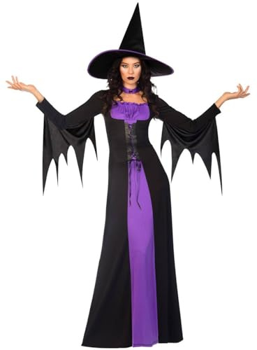 amscan 9908291 Adult Ladies Classic Purple Witch Fancy Dress Halloween Costume & Hat Book Week Outfit (UK Dress Size 8-10)