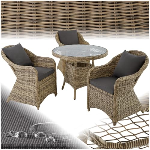 tectake® Aluminium Polyrattan Gartenlounge Sitzgruppe, Gartenmöbel Set mit weichen Sitzpolstern, wetterfest, Natur nachempfundenes Polyrattan, Rattan Lounge für Garten, Terrasse und Balkon - Natur