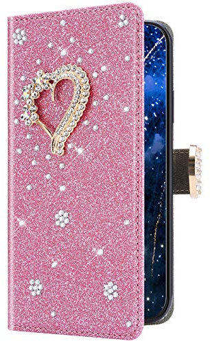 Uposao Kompatibel mit XR Hülle Leder Glänzend Glitzer Strass Diamant Bling Handyhülle Schutzhülle Flip Wallet Case Leder Tasche Hülle Klapphülle Magnet,Lila