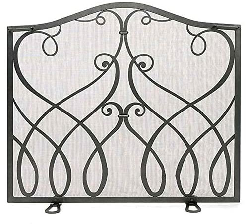 MMQGQ store Funkenschutz Schwarzer Schmiedeeiser-Kamin-Bildschirm, Hochleistungs-freistehender Feuer-funken-Guard-Gitter, Antiker Baby-sicherheitszaun, 32,22 × 27.51ch