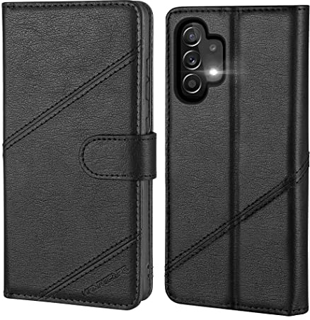 KRAFTCARE Handyhülle für Samsung Galaxy A13 Hülle | Klapphülle mit Premium PU Leder, 3 Kartenfächer + Geldscheinfach, Ständer, Stoßfeste, RFID Blockierung, Schwarz