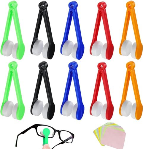 cersaty®20 Stk Mini Tragbare Brillenreiniger,Mikrofaser Reinigungsbürste Brille mit 10 Stück Inselseide Brillenputztuch für Sunglasses Kurzsichtige Brille