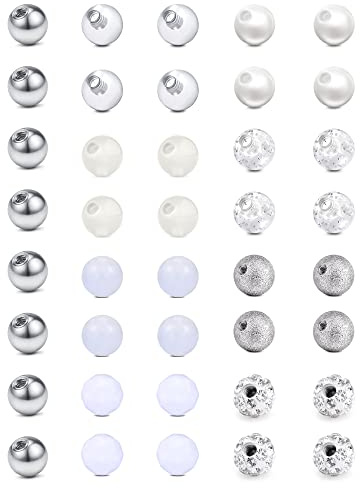 JFORYOU 14G Ersatzkugeln Piercing Kugel 14G 1,6mm Gewinde 5mm Schraubkugel Chirurgenstahl und Acryl Ersatzkugel Für Brustwarzenpiercing Zungenpiercing Bauchnabelpiercing Industrial Piercing Bar usw