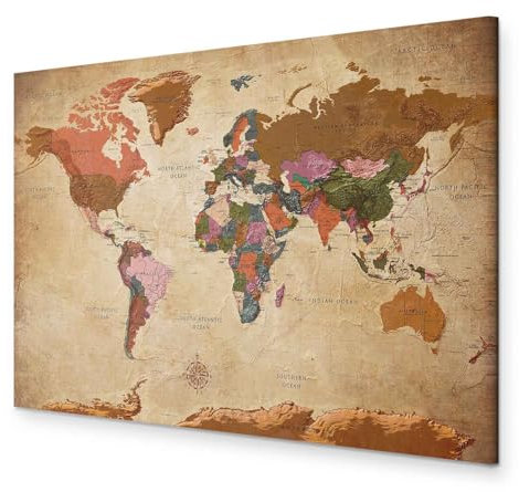B&D XXL - Akustikbild englische Weltkarte Bilder Akustikschaum Hochleistungsschallabsorber Schallschutz Leinwand 1 tlg Wandbild Raumakustik Schalldämmung Lernkarte Landkarte