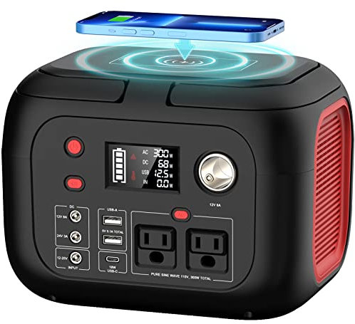 Station d'alimentation portable 228 Wh, banque d'alimentation avec sortie CA, générateur solaire de 300 W avec lumière LED, générateur portable à 9 sorties, alimentation de secours pour