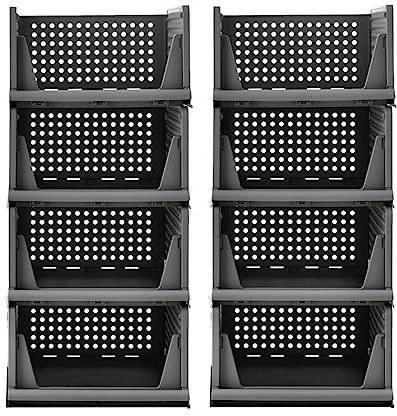 RMAN 8 Stück Schubladenbox Kleiderschrank Organizer Schrank Stapelbare Plastik Regal Aufbewahrungsbox Stapelschubladen für Kleidung Küchen Schlafzimmer Grau