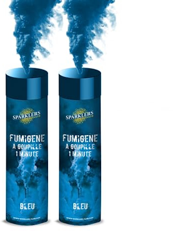 Sparklers Club Fumigène à Main Bleu 60 Secondes Frottoir Lot de 2 | Fumée Bleue Dense 1 Minute, Allumage Frottoir Sécurisé, Non Toxique Sans Résidu, 60-90 m3 Fumée Épaisse, Distance Sécurité 8