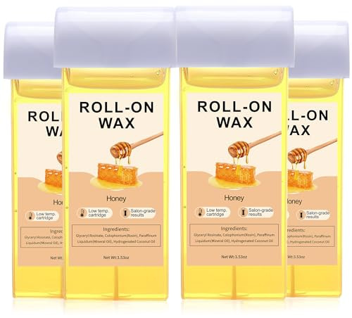 Roll On Wax, AVAII Honey Wax Cartridge Refill, Unscented Depilatory Wax Roller Refill for Body Large Areas Hair Removal (4 Pack）
