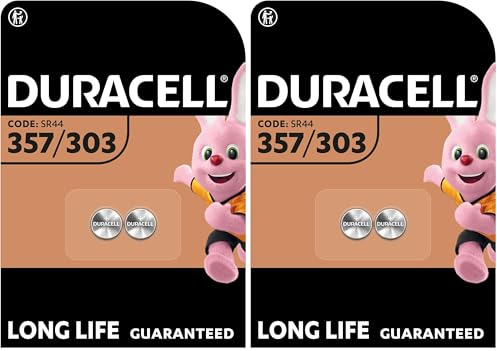 Duracell 357/303 Pile oxyde d'argent 1,55V, Lot de 4 (SR44 / V357/ V303 / SR44W / SR44SW) pour Montres, calculatrices et dispositifs médicaux